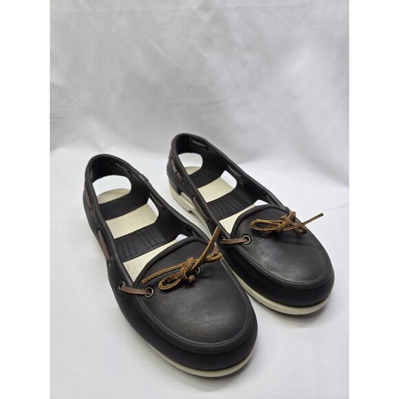 Crocs Women’s Beach Line Boat Shoes Size 8 Brown Lightweight Loafer - Picture 1 of 14